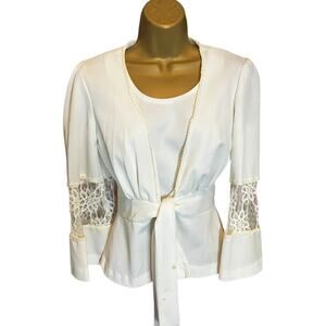 Vintage Handmade White Lace Bell Sleeve Blouse Set w/ Crop Top